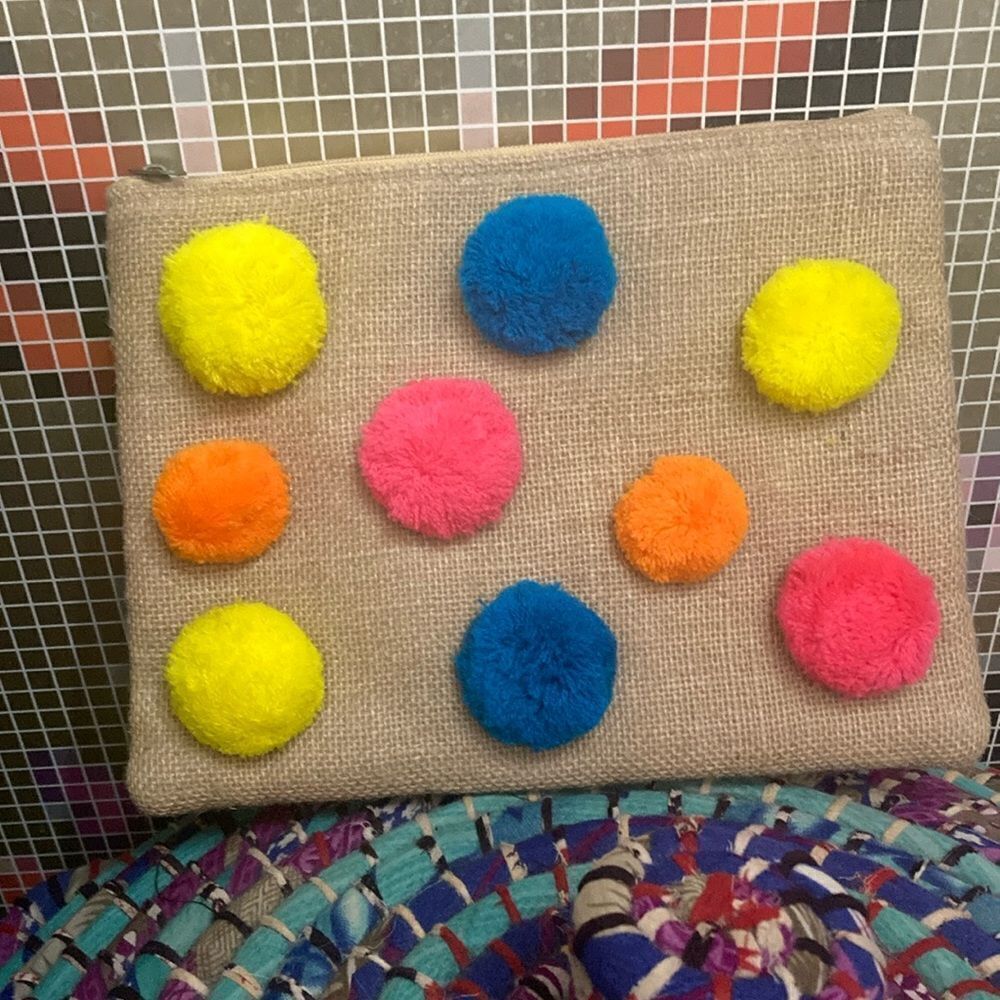 Glamorous Brand Jute Pom Pom Clutch